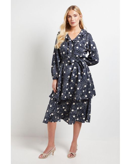 Wallis Blue Petite Floral Ruffle Midi Dress