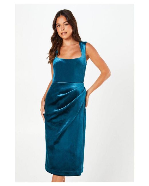 Coast Blue Square Neck Bonded Velvet Pencil Dress