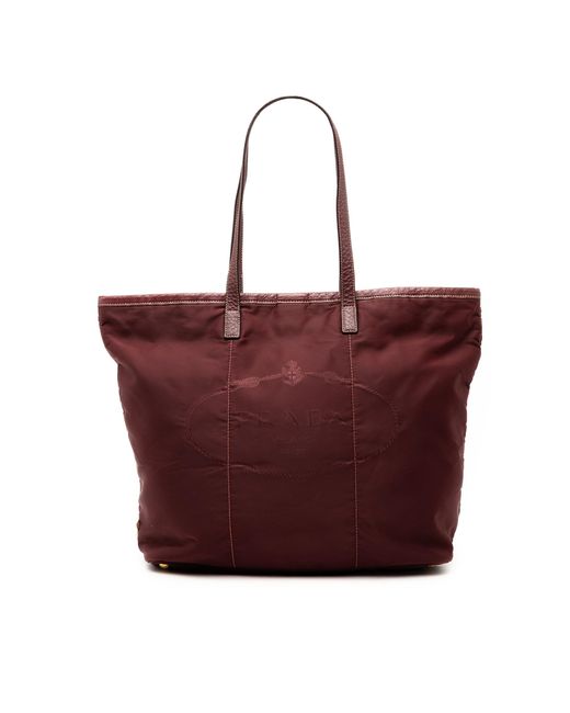 Prada Red Pre-Owned Tessuto Canapa Logo Tote