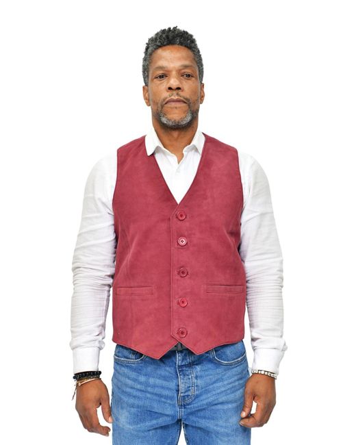 Infinity Leather Red Classic Goat Suede Waistcoat-Norwich for men