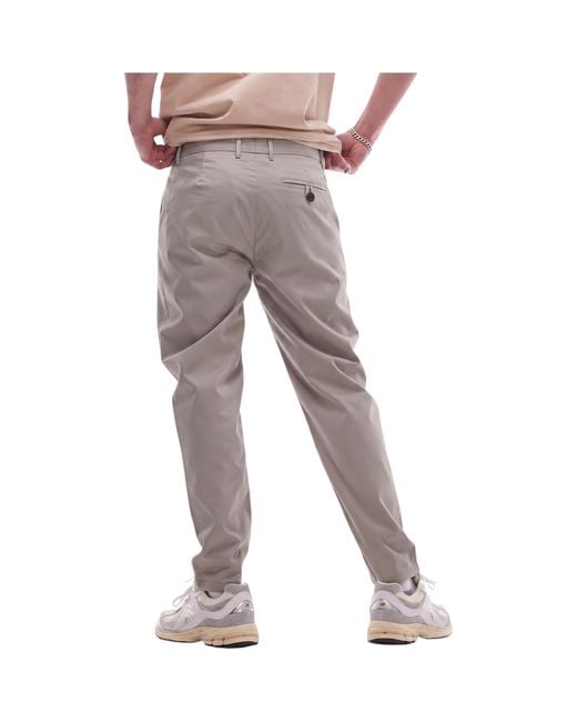 Topman Gray Chino Pant Tapered Fit Textured Soft Cotton Twin Pleat Trouser for men