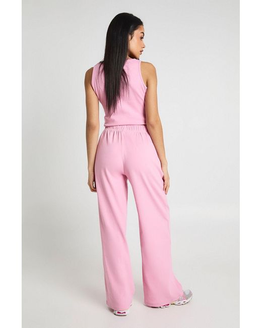 Boohoo Pink Basic Rib Wide Leg Trouser