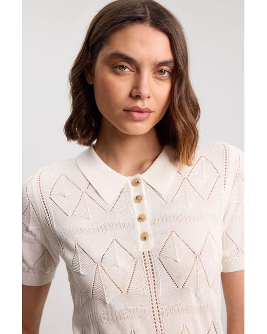 Karen Millen White Knitted Argyle Collar Top
