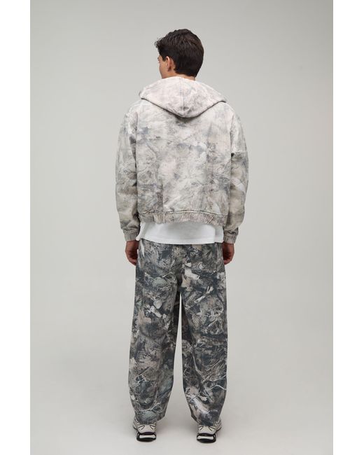 BoohooMAN Gray Washed Camo Barrel Fit Jeans for men