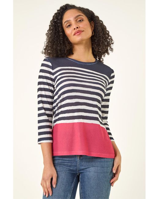Roman Red Contrasting Stripe Print Top