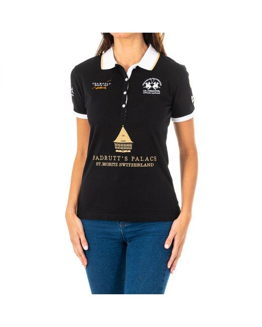 La Martina Black Womenss Short-Sleeved Polo Shirt With Lapel Collar 2Wph29