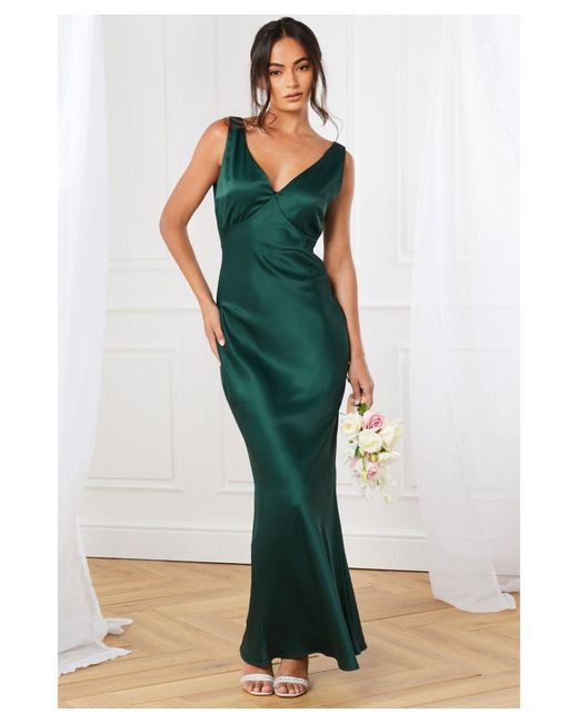 Quiz Green Satin Slip Maxi Dress Lyst UK