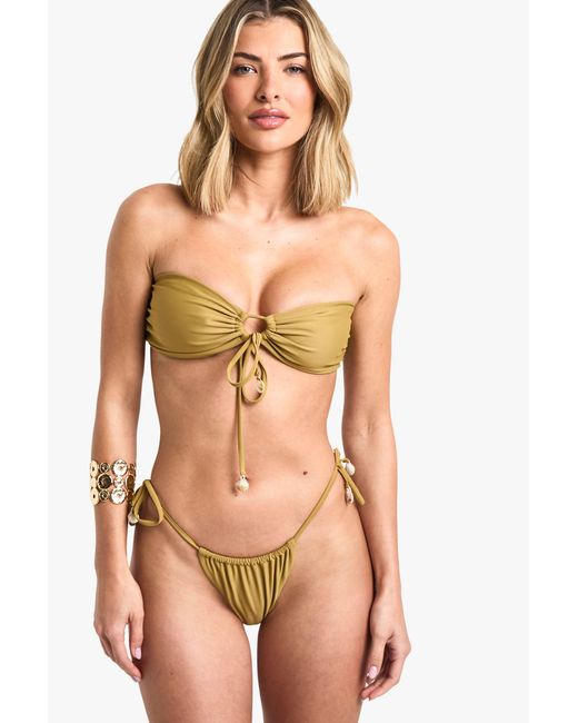 Boohoo Green Shell Trim Knot Bandeau Bikini Top