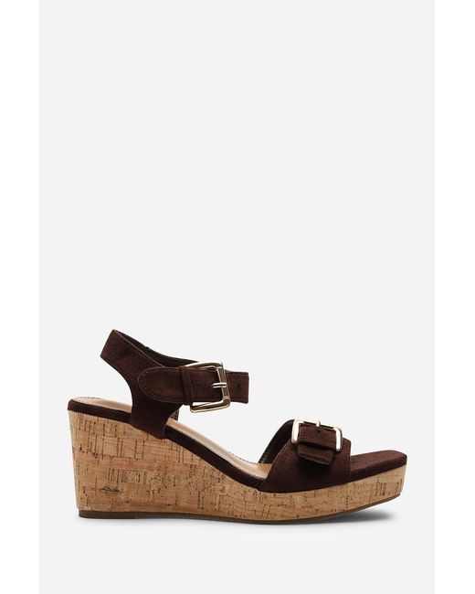 Where's That From Brown Olivine Double Strap Platform Suede Wedge
