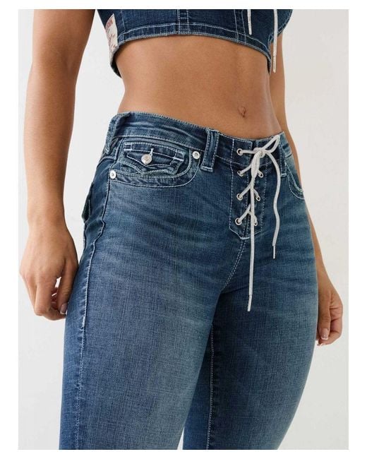 True Religion Blue Crystal Lace Up Billie Mid Rise Flap