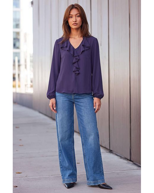 Roman Purple Ruffle Neck Blouse