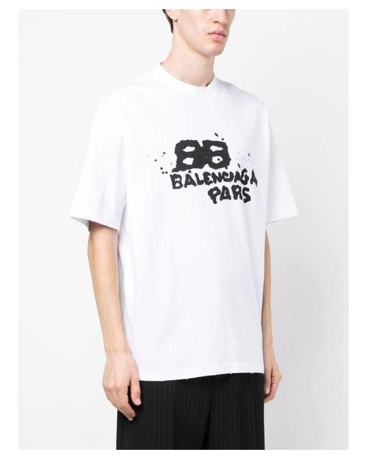 Balenciaga Handgetekend Bb Icon Logo T-shirt In Wit in het White voor heren
