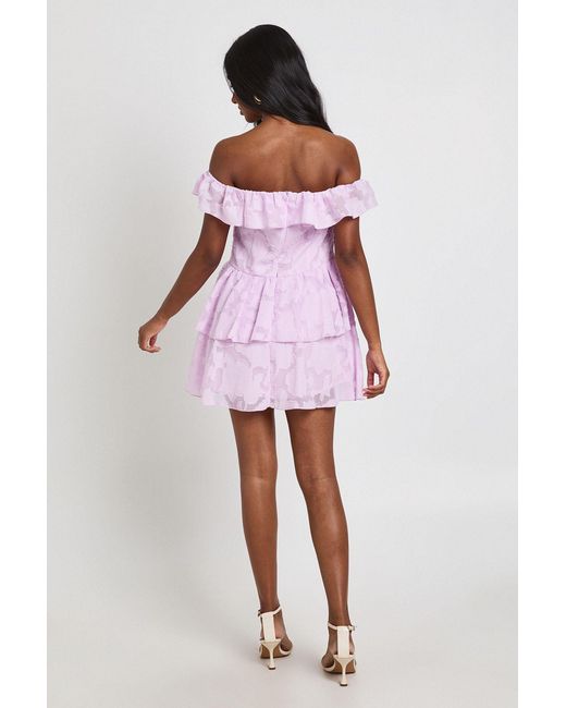 Boohoo Purple Textured Floral Bardot Mini Dress