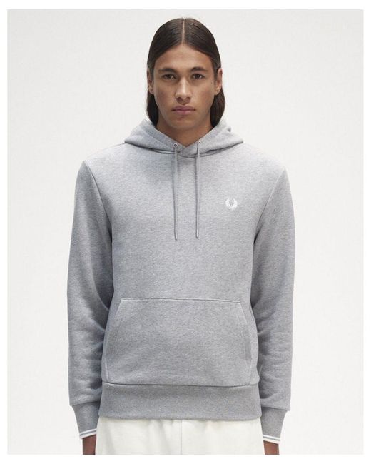 Fred Perry Gray Tipped Hooded Sweatshirt for men