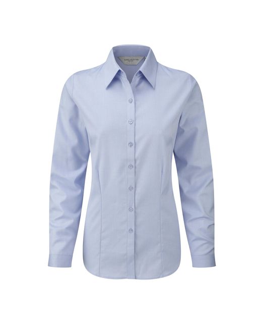 Russell Blue Ladies/ Herringbone Long Sleeve Work Shirt (Light)