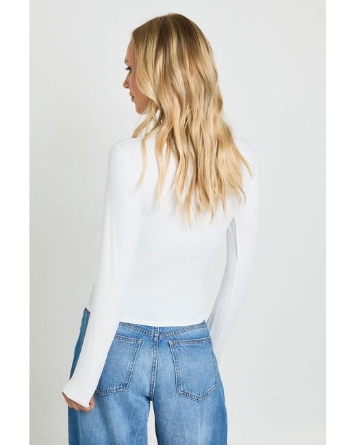 Boohoo White Petite Second Skin Crew Neck Long Sleeve Top