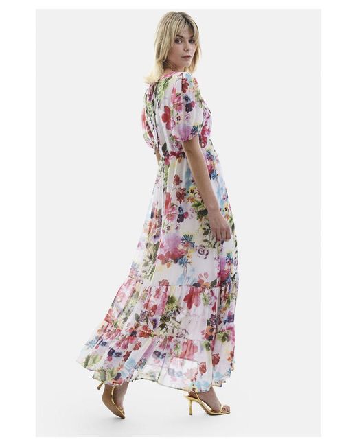 James Lakeland White V-Neck Floral Midi Dress