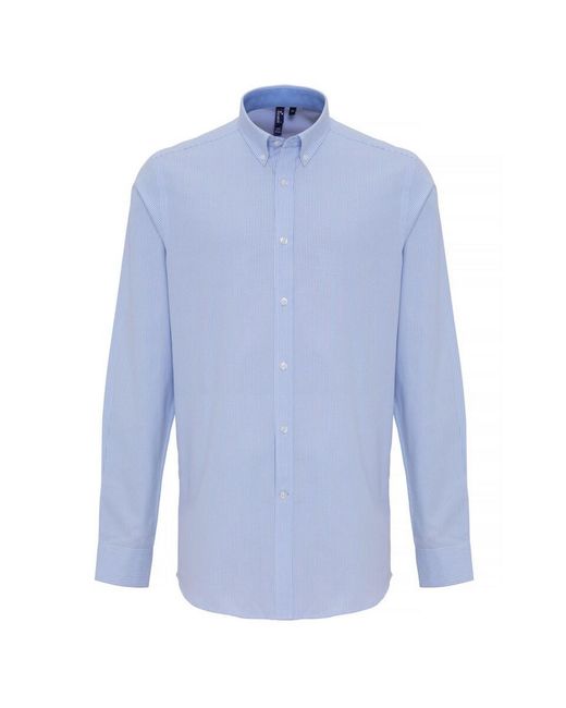 PREMIER Blue Cotton Rich Oxford Stripe Shirt /Light) for men