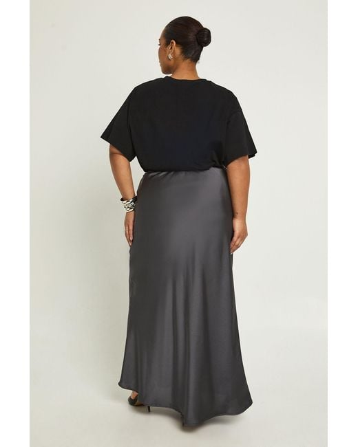 Boohoo Black Plus Satin Drawcord Maxi Skirt