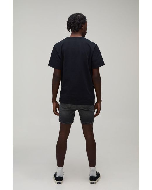 BoohooMAN Black Super Skinny Biker Rip & Repair Paint Splatter Denim Shorts for men