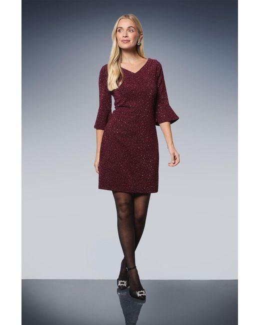 Wallis Red Petite Occasion Glitter Jersey Ruffle Shift Dress