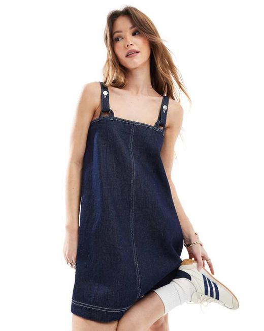 ASOS Blue Denim Mini Dress With Fisherman Strap