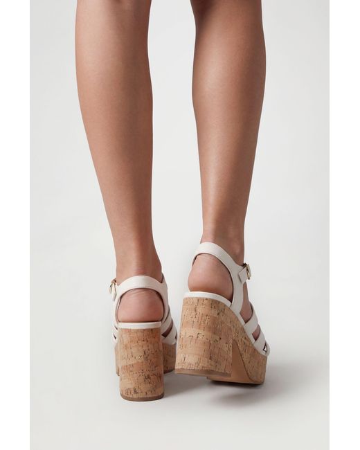 Boohoo White Gladiator Cork Wedges