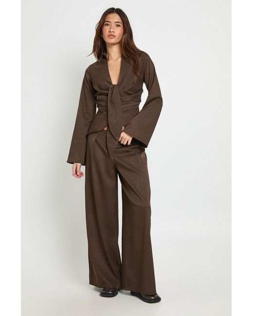 Boohoo Brown Drape Cinched Shirt