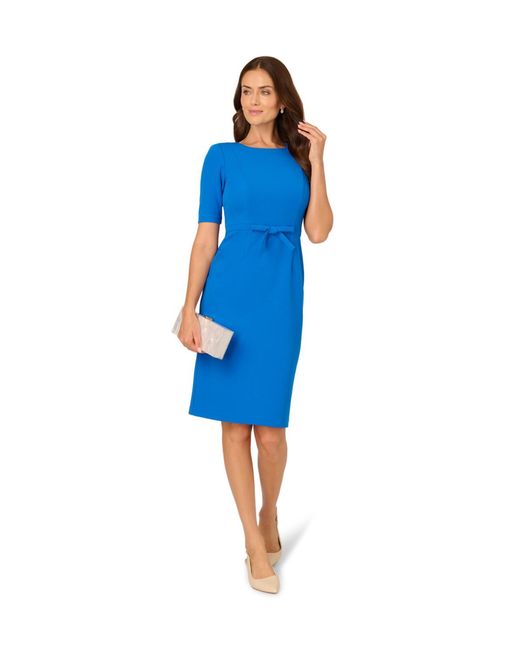Adrianna Papell Blue Stretch Crepe Bow Sheath Dress
