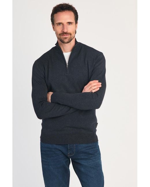 French Connection Blue 1/2 Zip Knitted Jumper for men