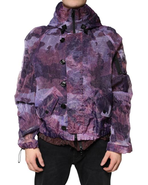 Dolce & Gabbana Purple Printed Shell Jacket Camouflage Nylon for men