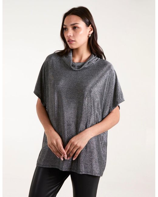 Blue Vanilla Gray Roll Neck Oversize Lurex Top