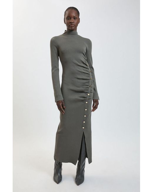 Karen Millen Gray Asymmetric Fastening Viscose Knitted Dress