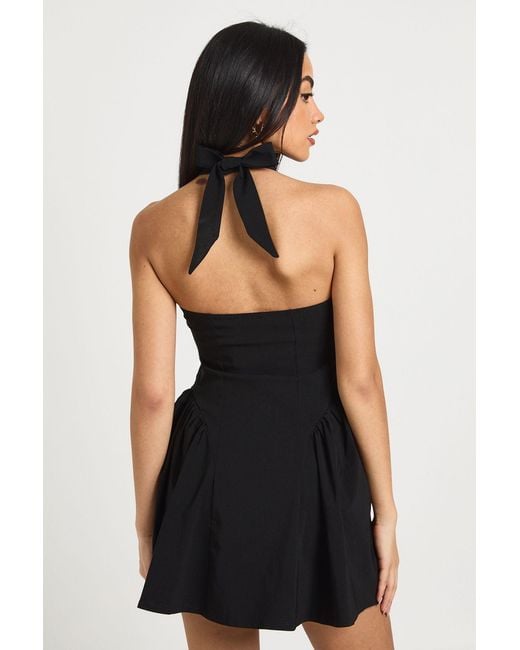 Boohoo Black Halterneck Volume Skirt Mini Dress