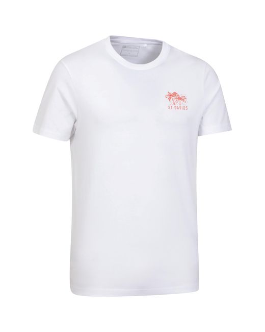 Mountain Warehouse White St Davids T-Shirt Cotton Breathable Everyday Summer Printed Tee for men