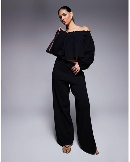 ASOS Blue Crinkle Off Shoulder Balloon Sleeve Top