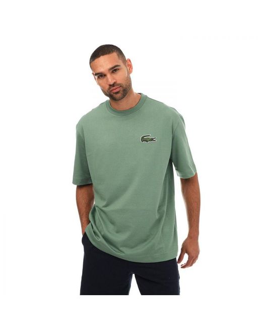 Lacoste Green Loose Fit Crocodile Organic Cotton T-Shirt for men