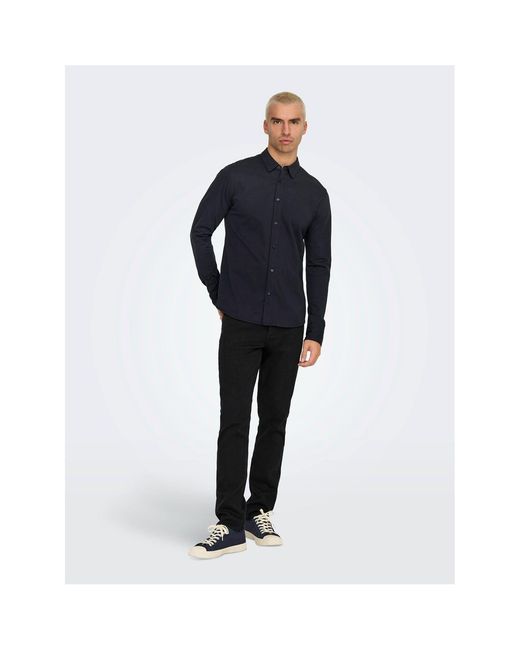 ONLY Blue Regular Fit Long Sleeve Shirt for men