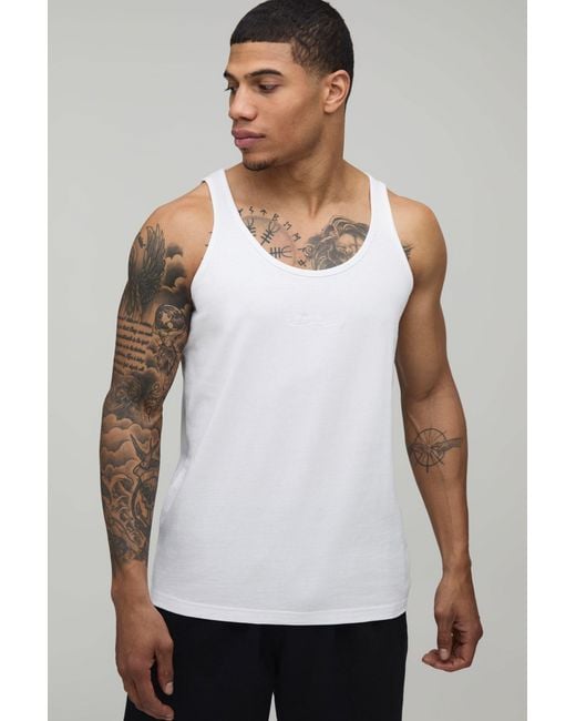 BoohooMAN White Regular Fit Bm Signature Embroidered Basic Vest for men