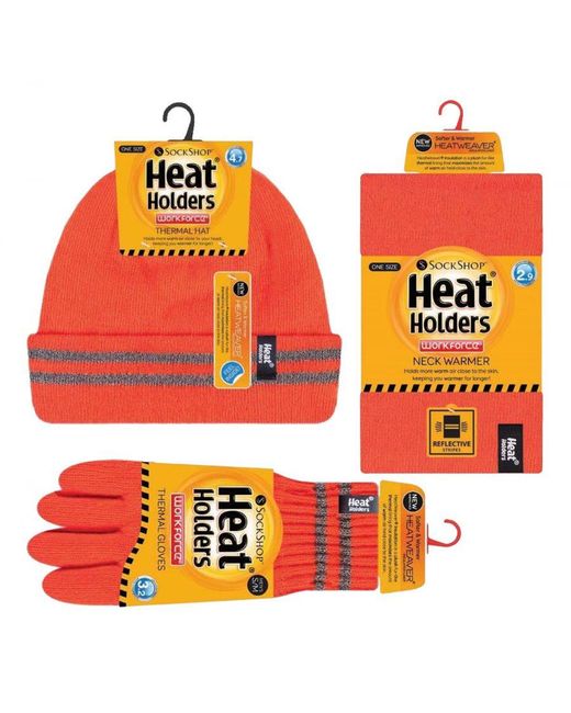 Heat Holders Red Hi Vis Hat, Neck Warmer & Gloves Set for men