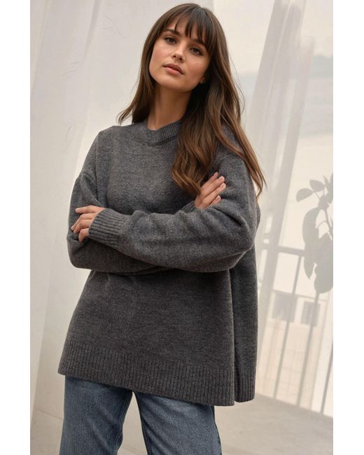 Hiccup Brown Cozy Crew Neck Knit Sweater