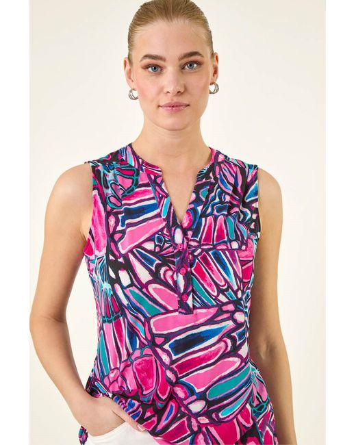 Roman Pink Floral Print Stretch Vest Top