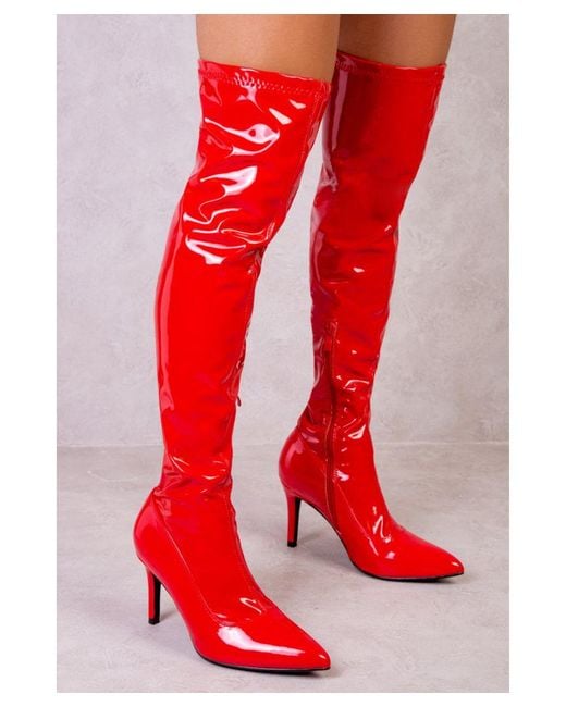 Where's That From Red Lexi Over The Knee Boots With Stiletto Heels