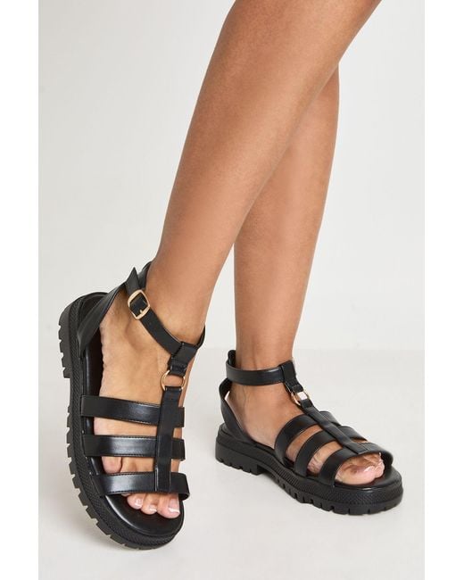 Boohoo Black Triple Strap Chunky Gladiator Sandals