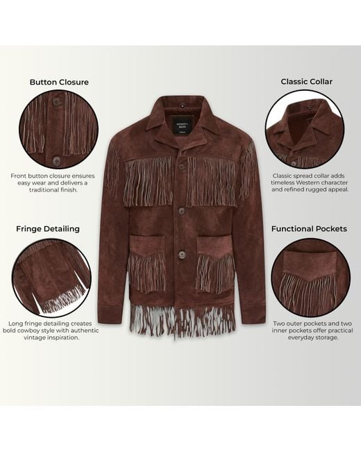 Infinity Leather Brown Retro Cowboy Suede Fringe Jacket for men