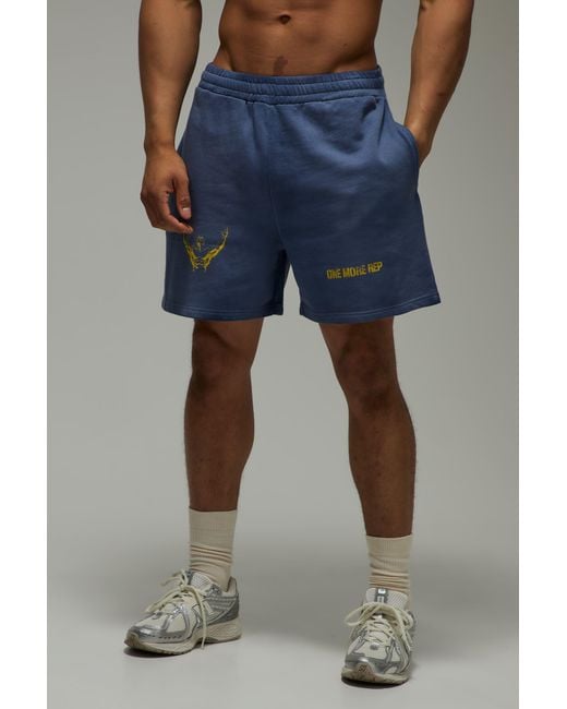 BoohooMAN Blue One More Rep Loose Fit Washed 5Inch Shorts for men