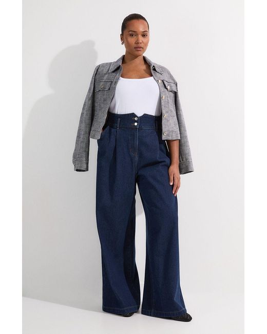 Karen Millen Blue Plus Size Denim Wide Leg Trousers