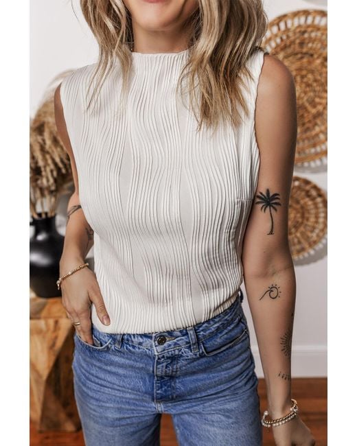 Azura Exchange Witte Effen Kleur Golvende Getextureerde Ronde Hals Tanktop in het Gray