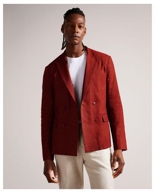 Ted Baker Red Shutton Wool Linen Mix Blazer for men