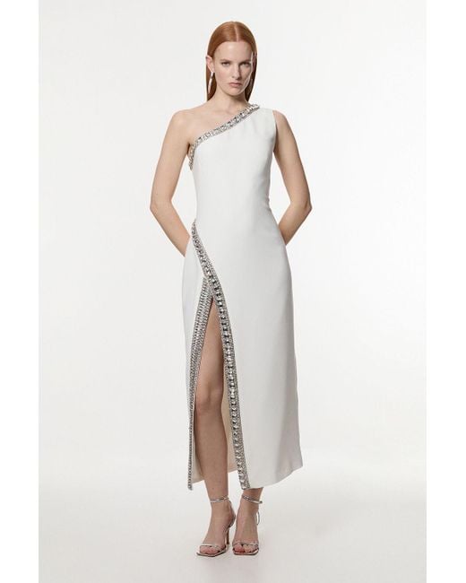 karen millen one shoulder maxi dress Karen Millen Amelia Graham Petite Printed Cady One Shoulder Maxi Dress in Yellow